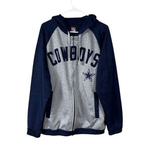 NFL Mens Cowboys Full Zip Jacket Size Medium Hooded Football Sports Blue Grey